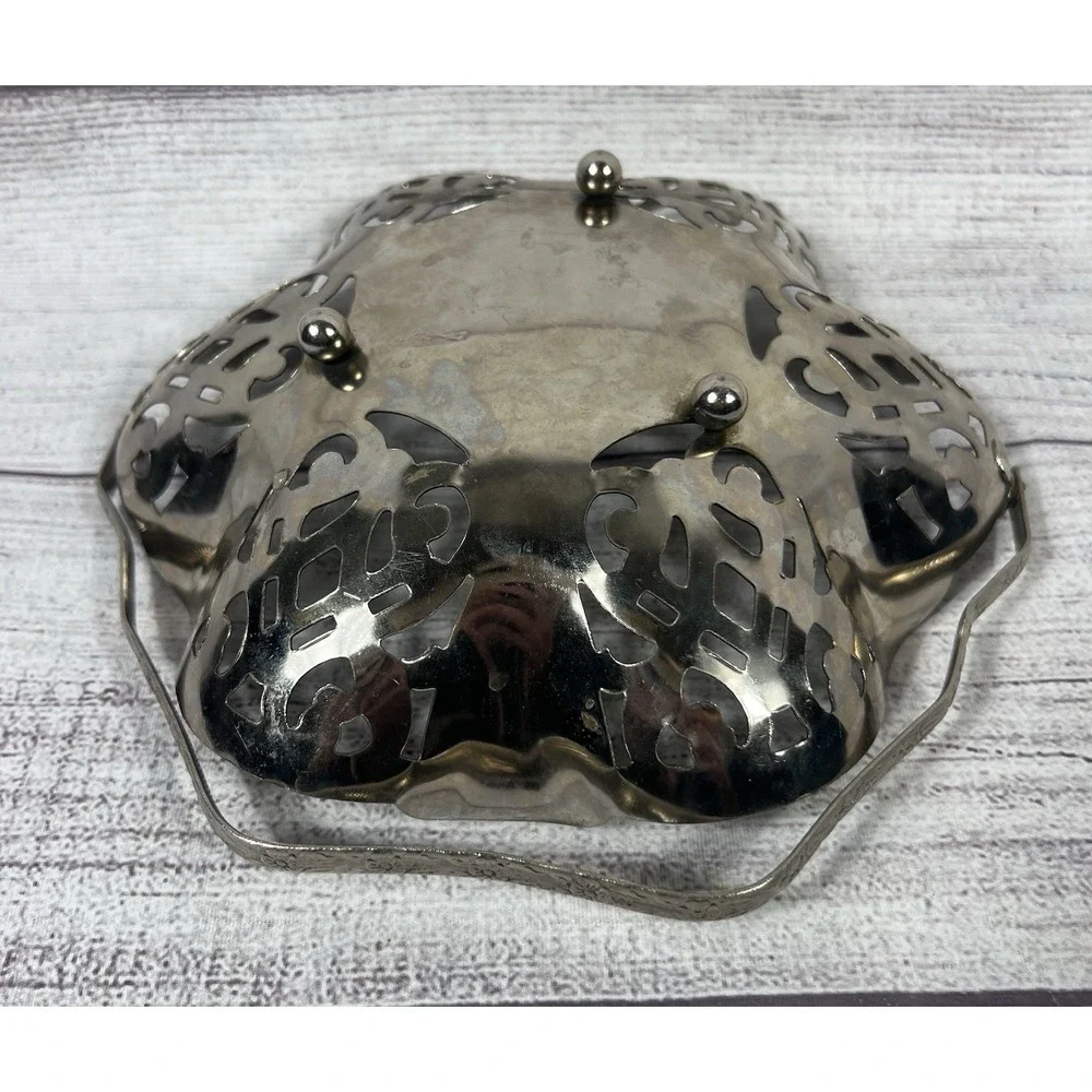 Leonard Silver Plated‎ Pierced Perforated Candy Nut Dish Tray w/ Handle